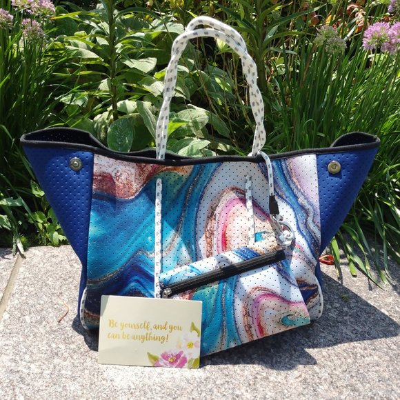 Grey Camo with Pink and Orange Stripe Neoprene Bag - Picture 6 of 7